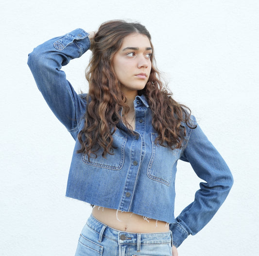 Cropped Raw Cut Denim Jacket