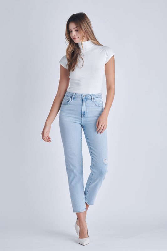 [Tracey] Light Wash Clean Stretch Straight Jean