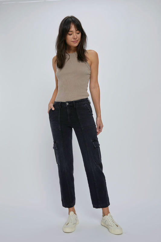 [Tracey] 28" Inseam Cropped Cargo Jeans