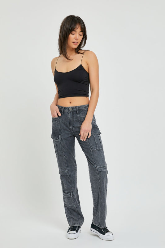 [Tracey] High-Rise Straight Cargo Jean