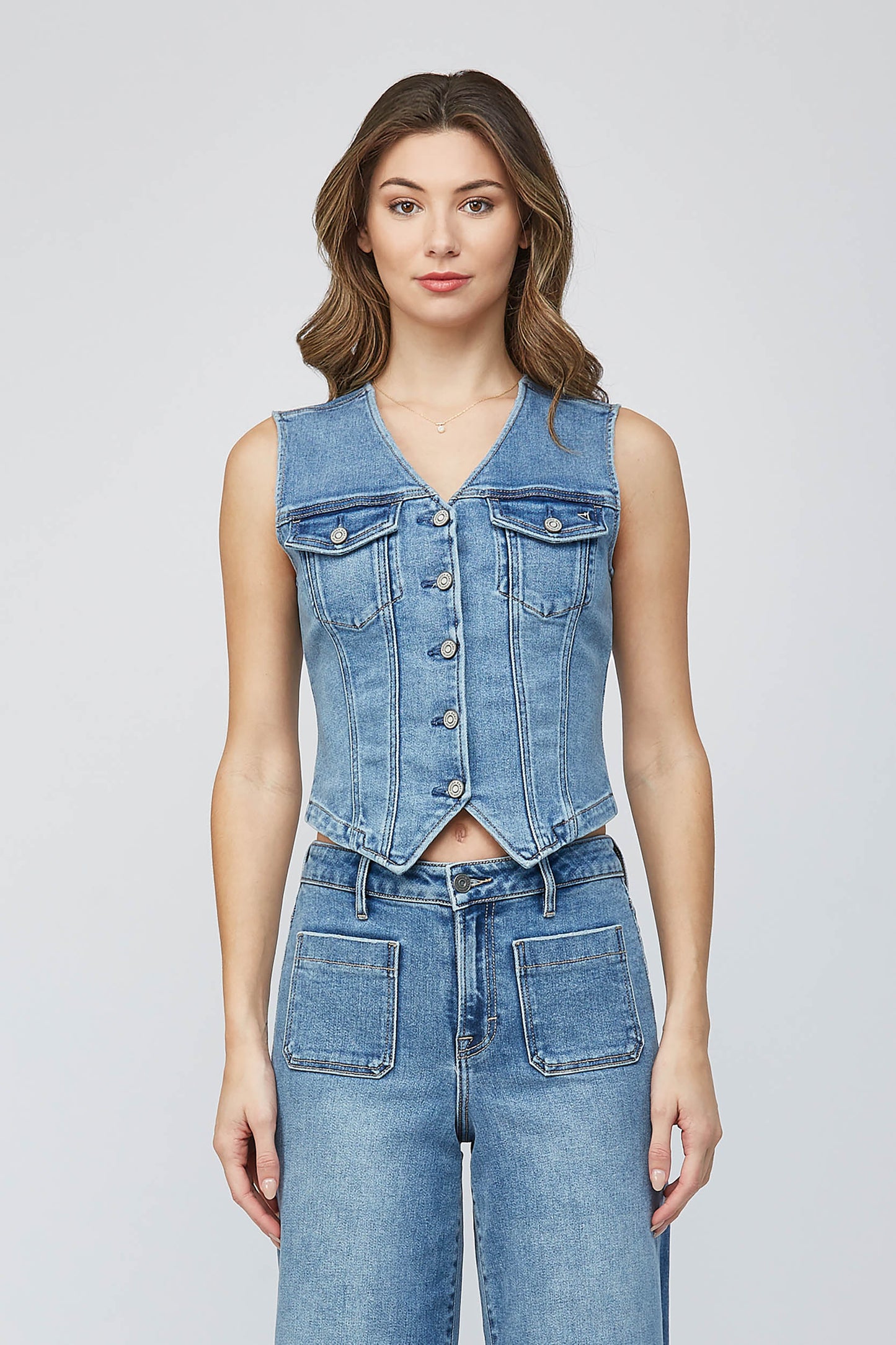 Light Wash Fitted Denim Vest