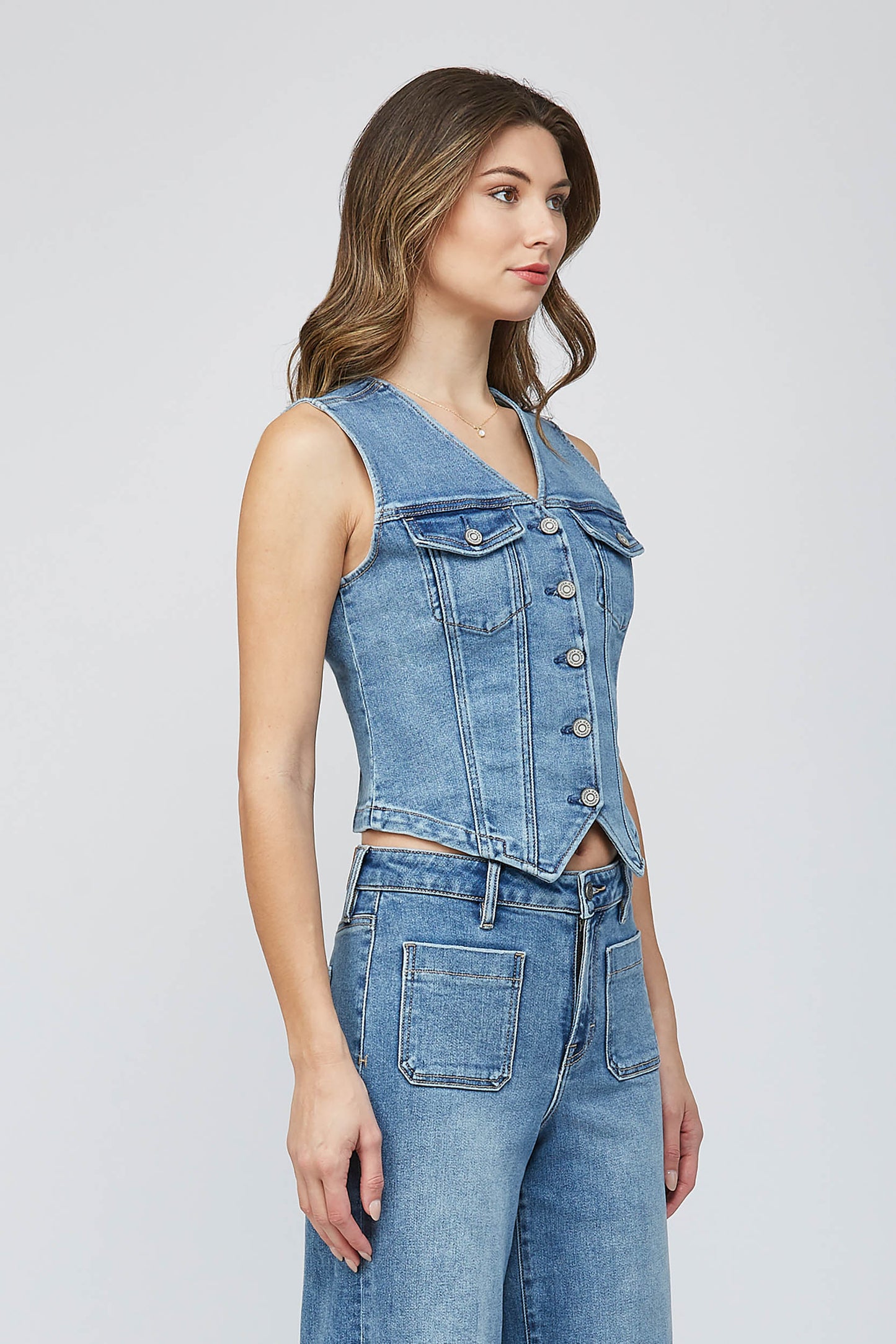 Light Wash Fitted Denim Vest