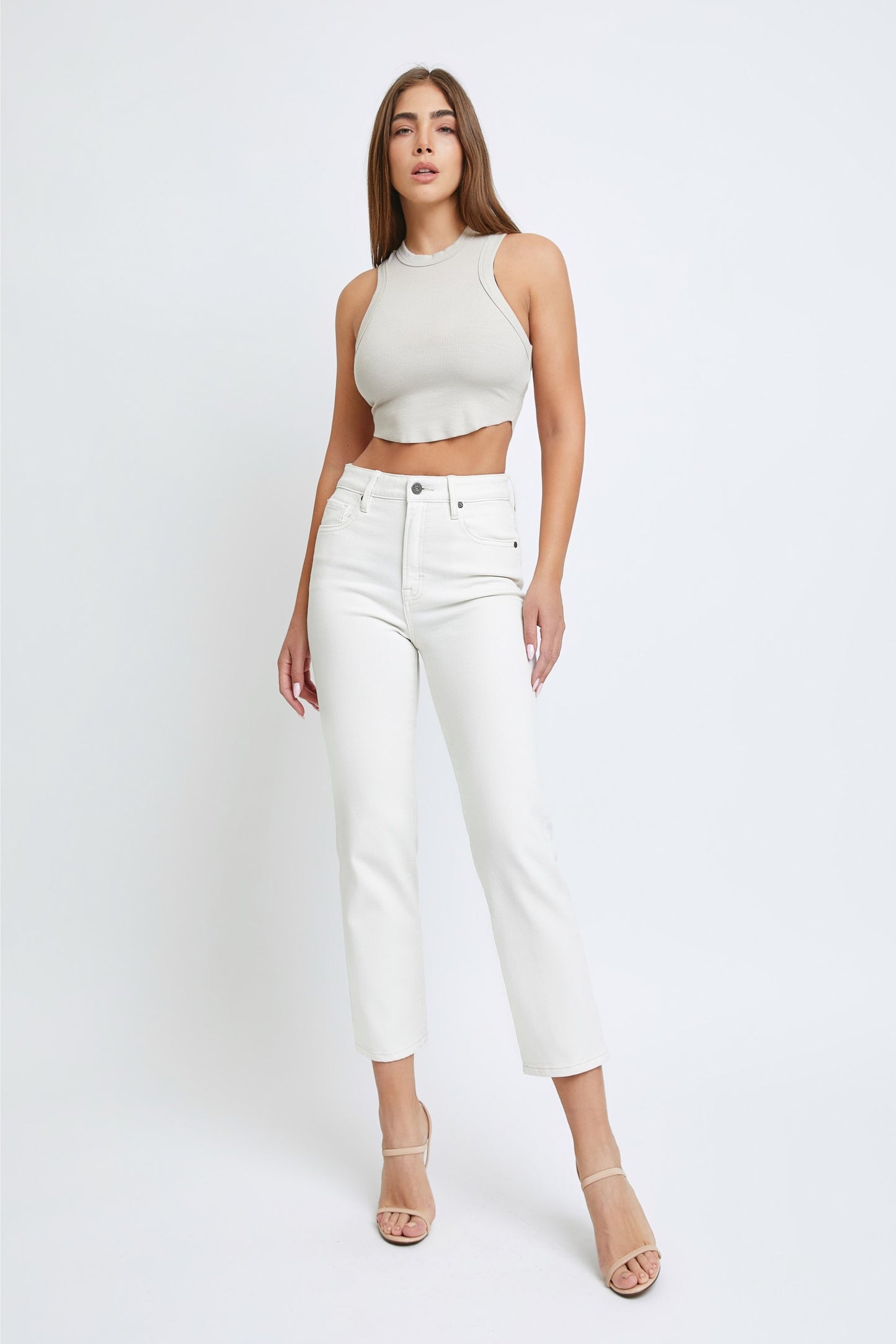 [Tracey] Sea Salt Wash Stretch Distressed 25" Inseam Cropped Straight