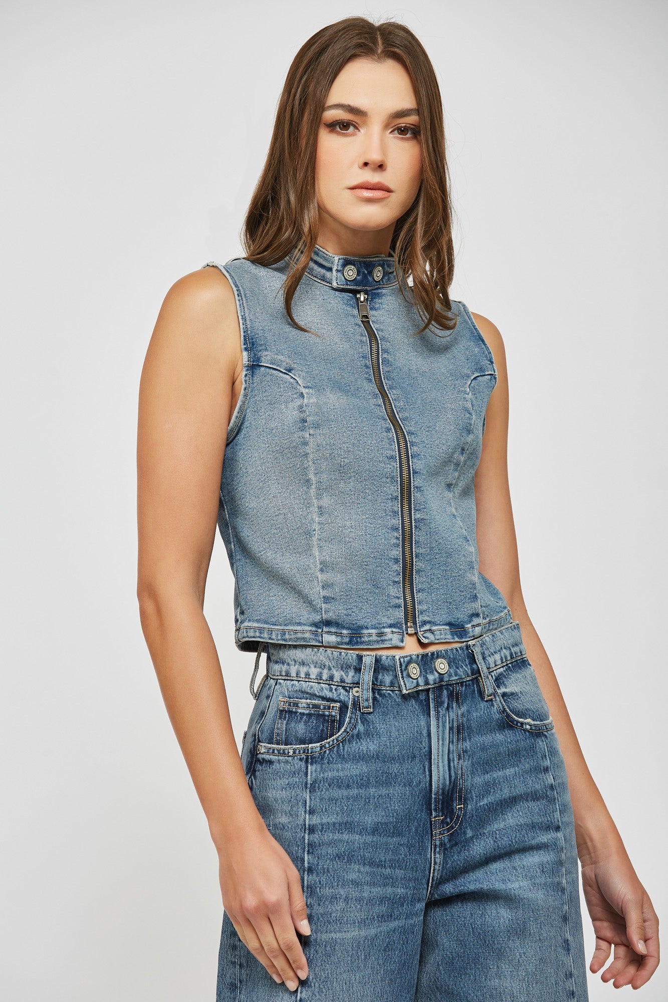 Medium Wash Biker Vest