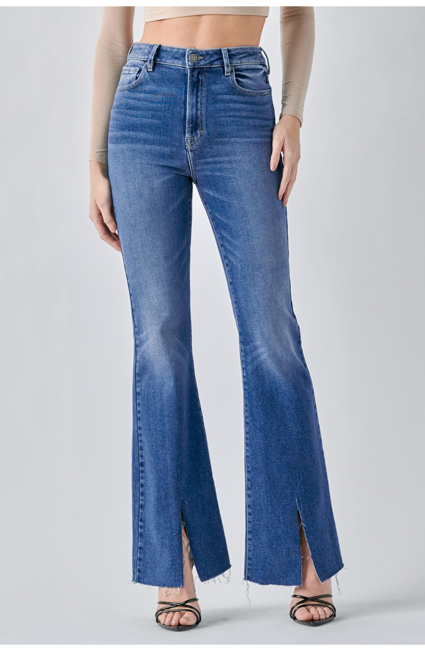 [Happi] Dark Ultra High Rise Front Slit Flare Jean