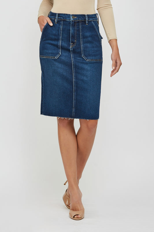 [PEYTON] Dark Wash Porkchop Pocket High Waist Mini Skirt