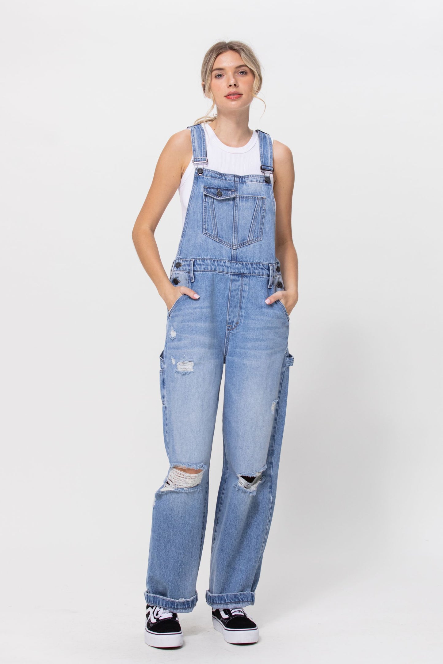 [Dylan] Medium Wash Baggy Overalls