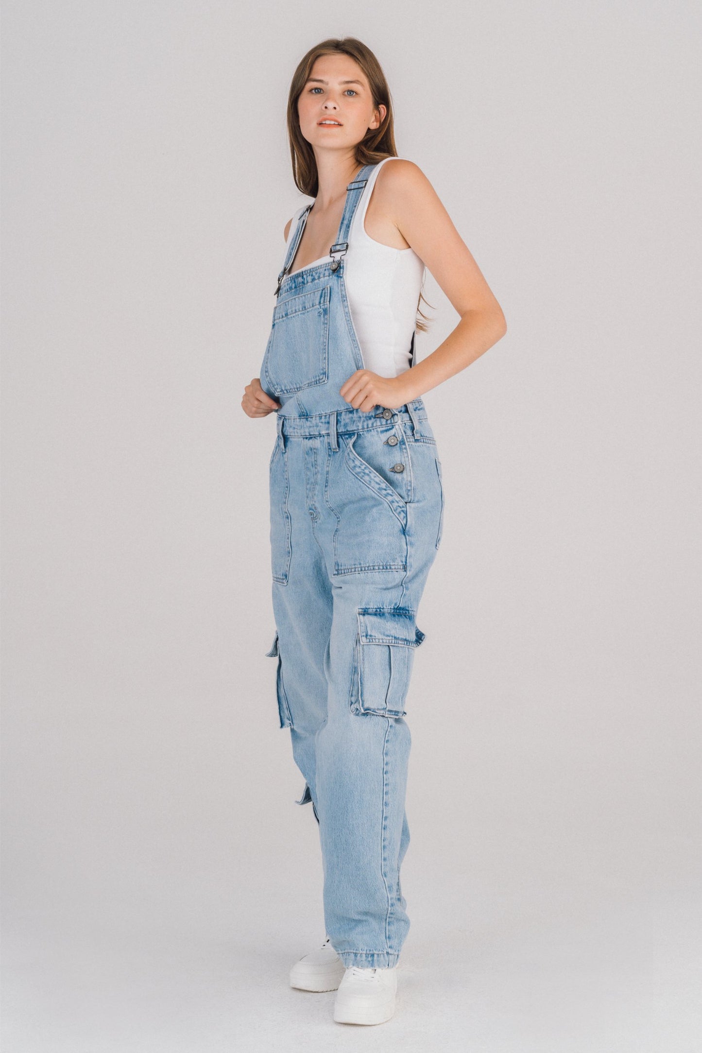 [Dylan] Light Wash Baggy Cargo Overalls