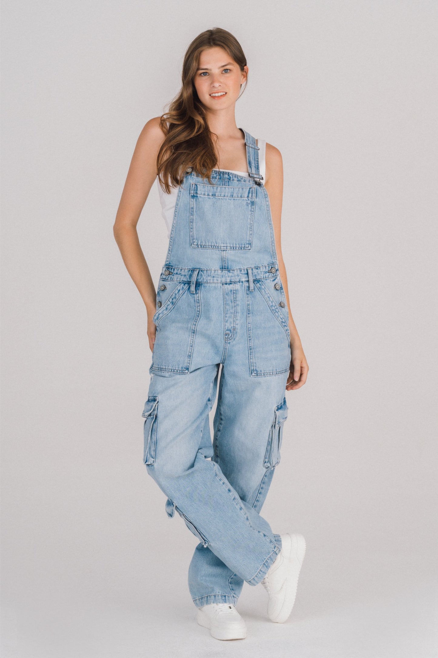 [Dylan] Light Wash Baggy Cargo Overalls