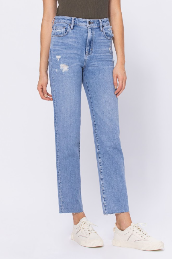 [Tracey] Light Wash Stretch Straight Jean