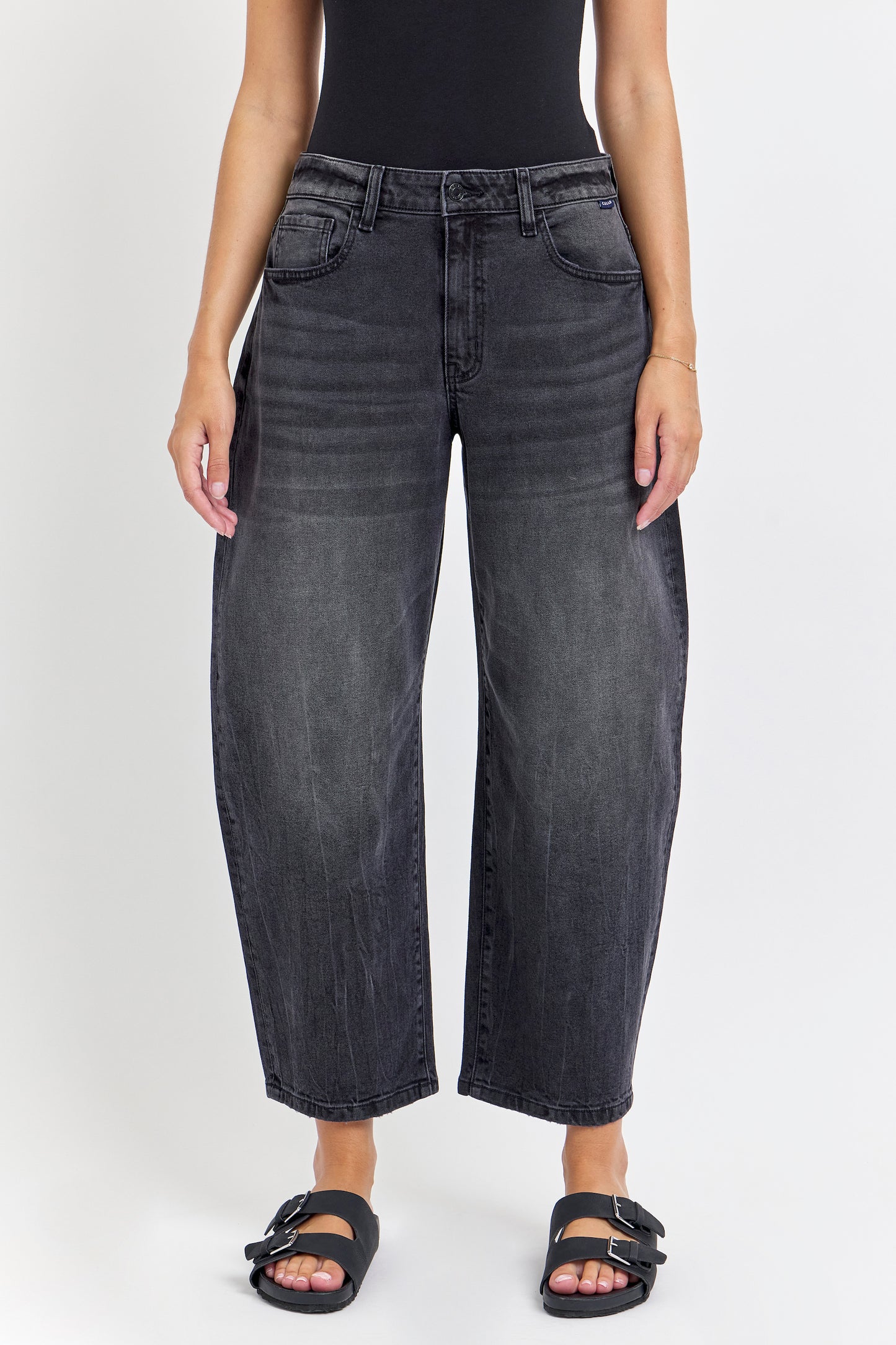 CELLO Black Mid-Rise Barrel Jean